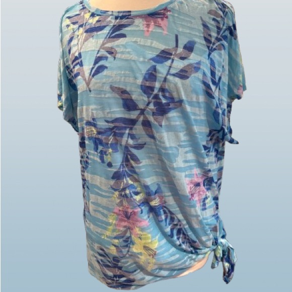 Rafaella Tops - Rafaella size 3X Blue Pink Tie Front Short Sleeve Blouse New